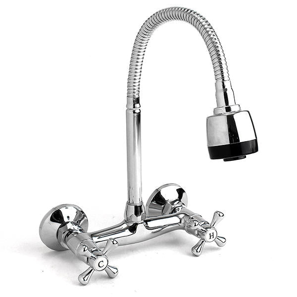 Kitchen Sink Faucet Hot Cold Mixed Taps Stretchable Shower Spray Type Wall Mount Bathroom