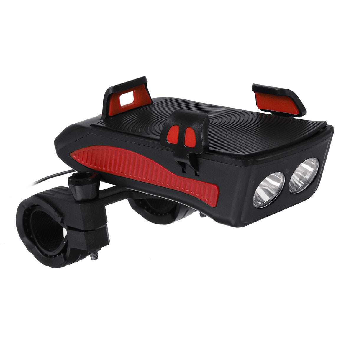 4-in-1 400lm Bike Headlight USB Rechargeable Bicycle Front Lamp 130dB Horn Power Bank Phone Holder Outdoor Cycling
