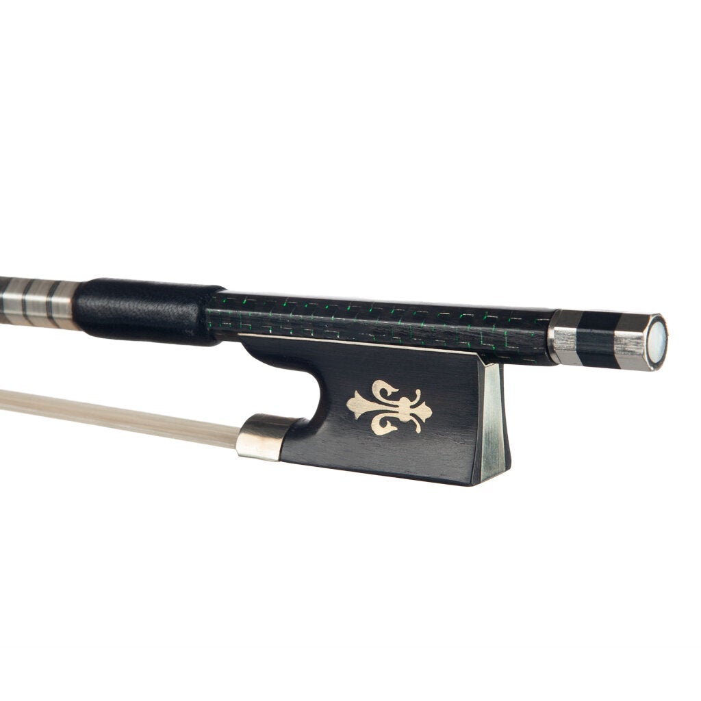 Master 4/4 Carbon Fiber Violin Bow Green Silk Braided Carbon Fiber Stick Cupronickel Mounted Ebony Frog Durable Use