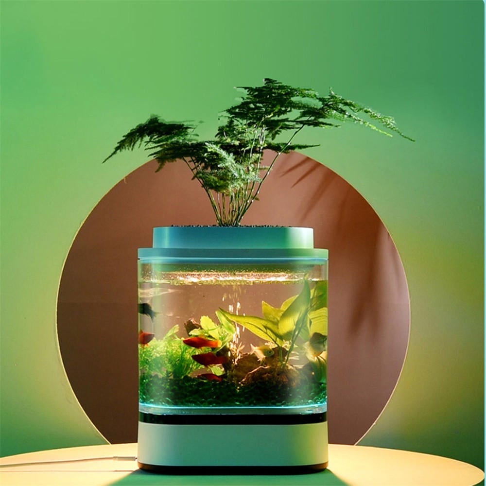 Fish Tank USB Charging Self-cleaning Aquarium with 7 Colors LED Light