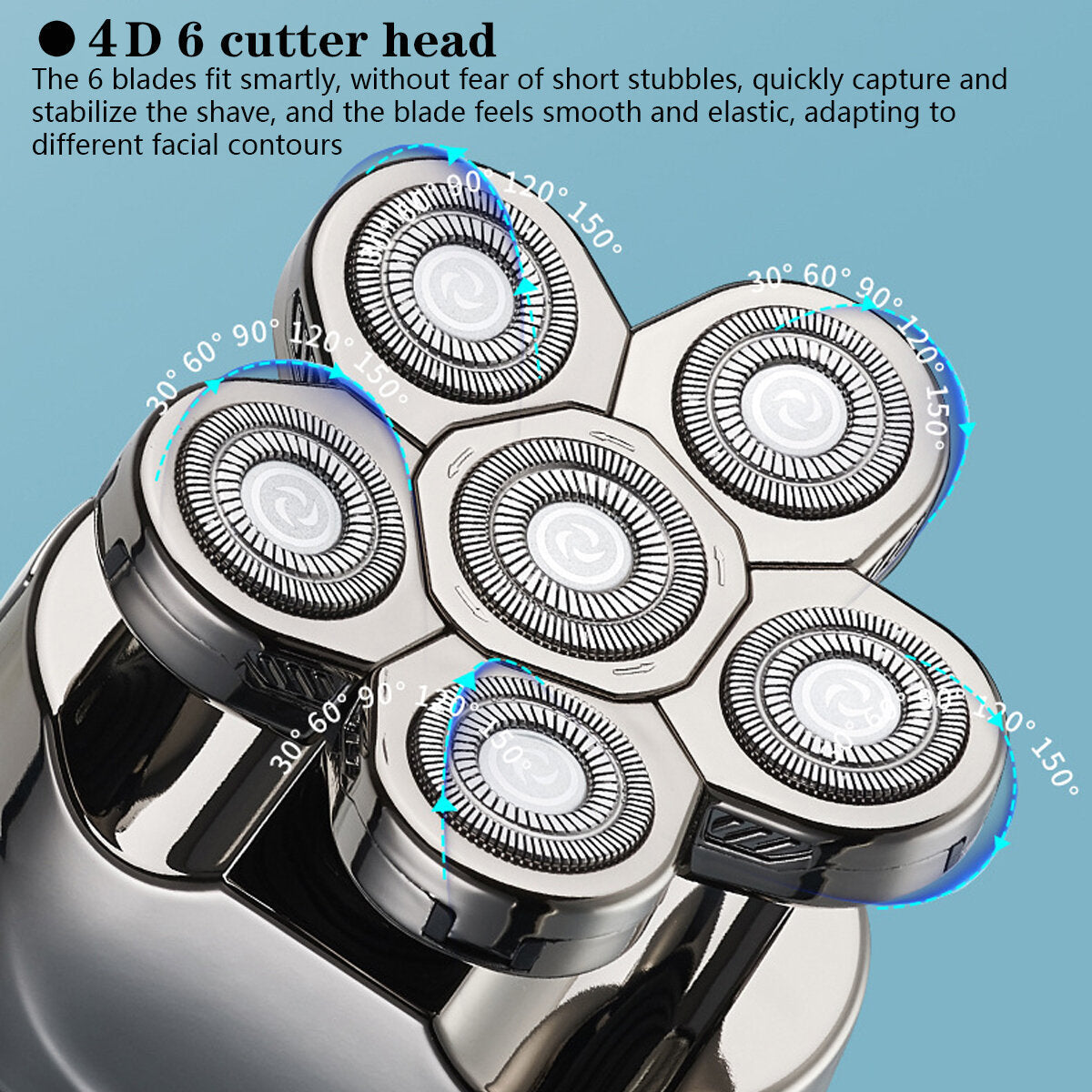 6 IN 1 4D Rotary Electric Shaver Rechargeable Bald Head Shaver LED Display Beard Trimmer