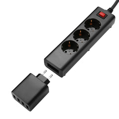 2500W 3-Way Power Strip USB Charger with 3*AC 220V-250V Outlet / 4*USB 2.1A Output EU Plug Detachable USB Charger