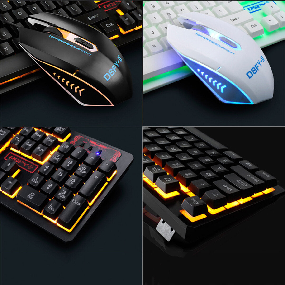 3-In-1 USB Wired Keyboard 1600DPI Mouse Colorful Headset Set Gaming Backlight Mechanical Keyboard Waterproof for Desktop Computer Notebook
