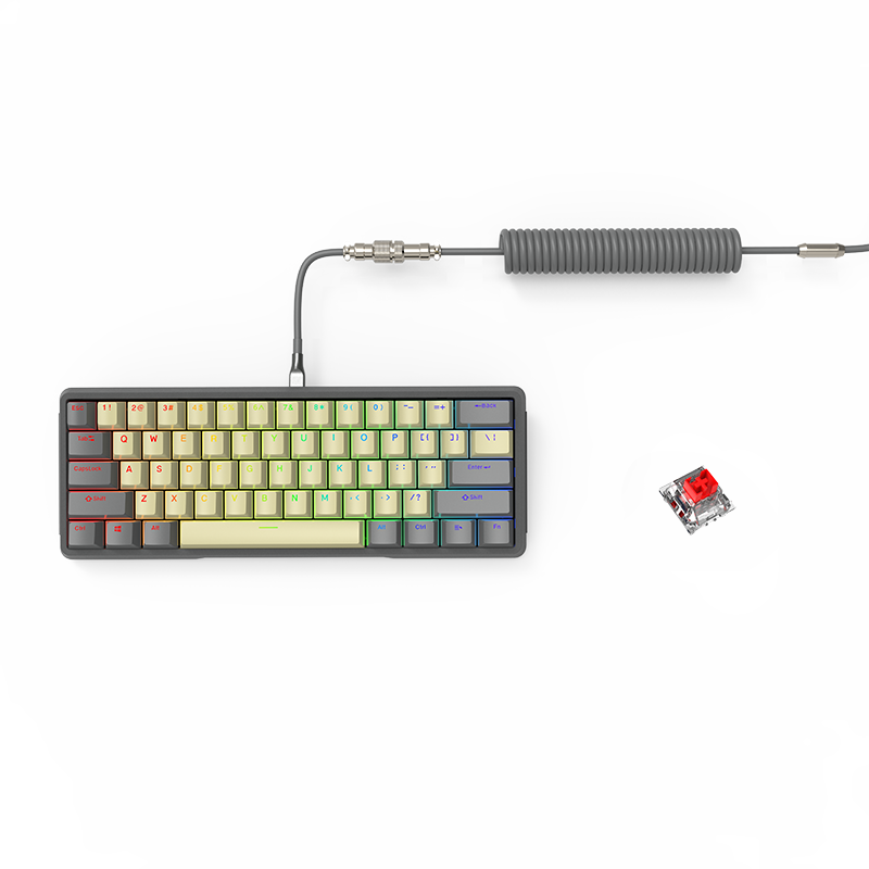DIY 61 Key Gaming Mechanical Keyboard With Hot swappable OEM RGB Lighting Effect Coiled Cable Mini Wired Keyboard