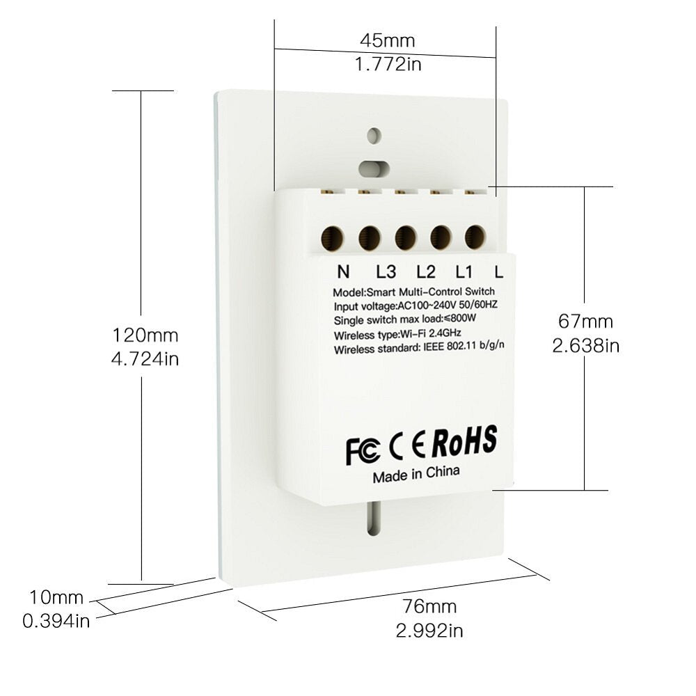 Smart US Dual Control Switch Multi-control 2Gang Switch Works with Amazon Alexa Google Home WiFi+RF433