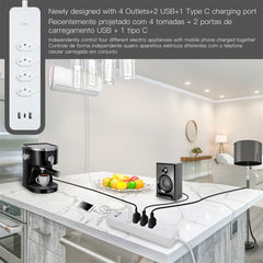 Smart Wifi Brazil Standard Socket 4 Outlets + 2 USB Charging Port + 1 Type-C App Remote Control Works with Alexa Google Home,110-240V