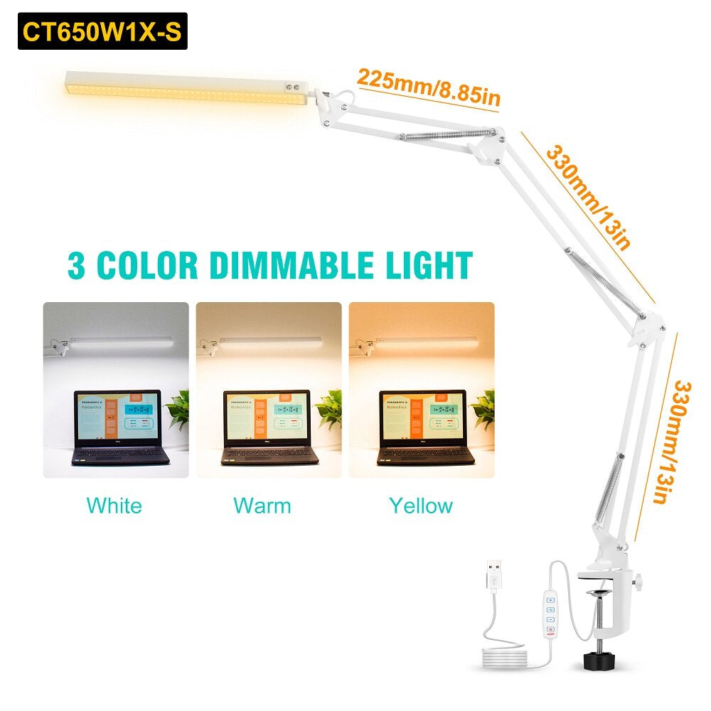 10W LED Desk Lamp Reading Table Lamps 3 Color Modes 10 Brightness Level Eye Caring Lights Dimmable Home Office Light