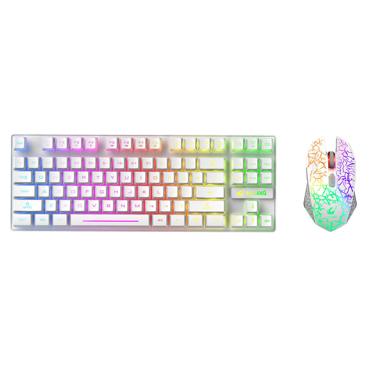 Wireless Keyboard Mouse Set 87 Keys 2.4GHz Wireless Rechargeable Colorful Backlit Keyboard 2400DPI Mouse Combo for Home Office