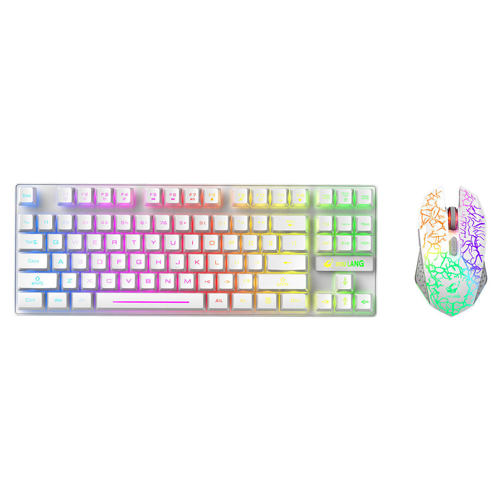 Wireless Keyboard Mouse Set 87 Keys 2.4GHz Wireless Rechargeable Colorful Backlit Keyboard 2400DPI Mouse Combo for Home Office