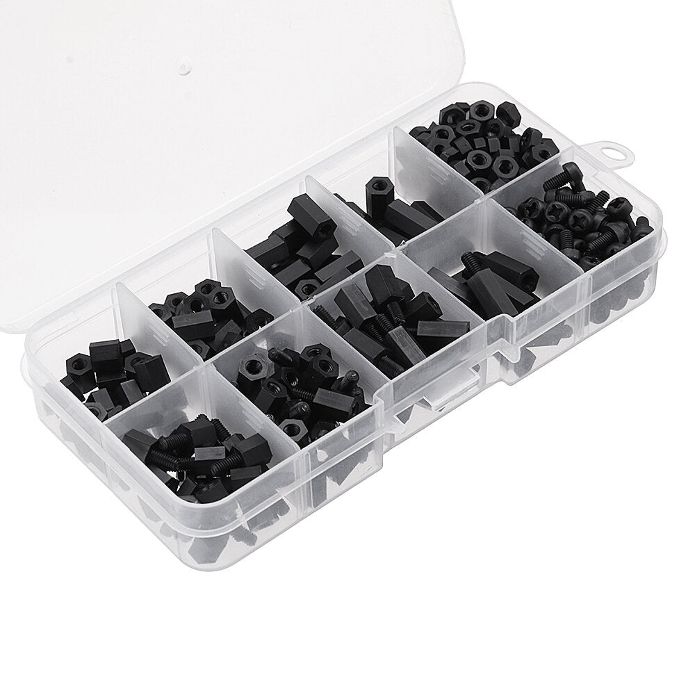 M3 Nylon Screw Black Hex Screw Nut Nylon PCB Standoff Assortment Kit 300pcs