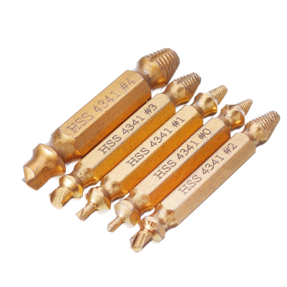 5pcs Double Side Damaged Screw Bolt Extractor Drill Bits Gold Oxide Edition Stripped Screw Removers