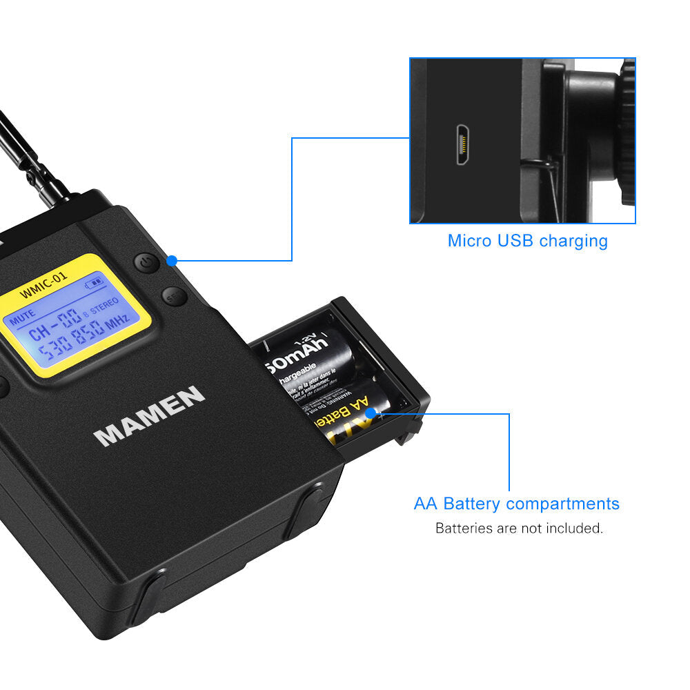 UHF Dual-Channel Wireless Microphone System 2 Transmitters 1 Receiver 50 Channels for Camera Phone