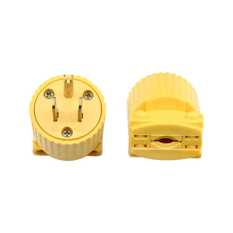 Yellow America 5-15P 125V 15A 3 Pole NEMA US Locked Industry Power Converter Plug Inline Wired Connector