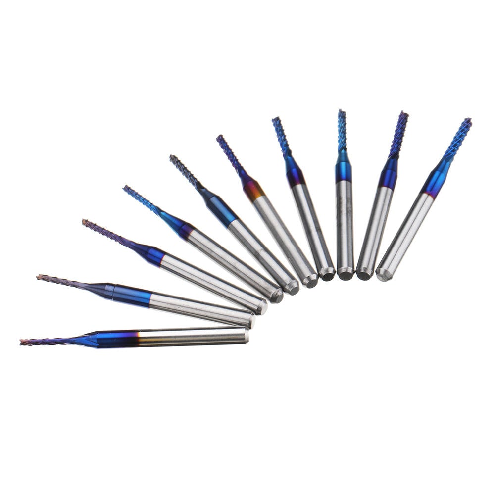 10pcs 1.1-2.0mm Blue NACO Coated PCB Bits Carbide Engraving Milling Cutter For CNC Tool Rotary Burrs