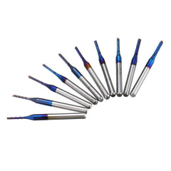 10pcs 1.1-2.0mm Blue NACO Coated PCB Bits Carbide Engraving Milling Cutter For CNC Tool Rotary Burrs