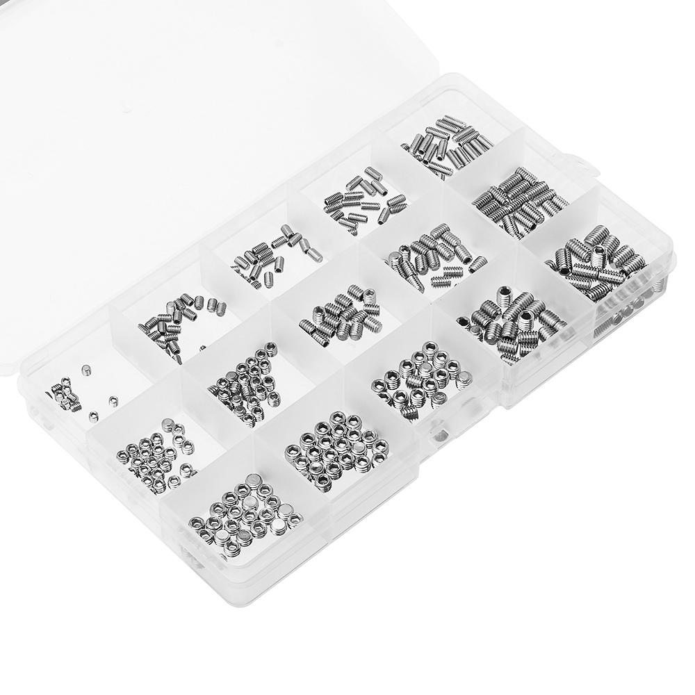 M3/M4/M5 300Pcs Allen Hex Socket Set Grub Screw Flat Point 3-10mm Assortment Kit