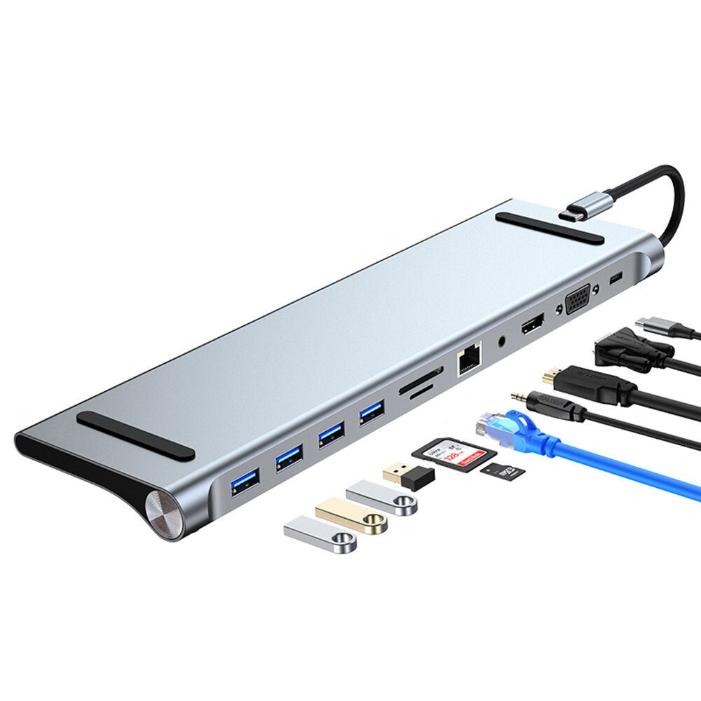 11 in 1 Docking Station Hub Adapter With 100W 4K HDMI-Compatible VGA RJ45 Gigabit Ethernet