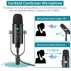 Condenser Microphone Hi-Fi DSP Noise Reduction Reverberation Adjustable Built-In Sound Card USB Wired for YouTube Broadcast Recording Gaming