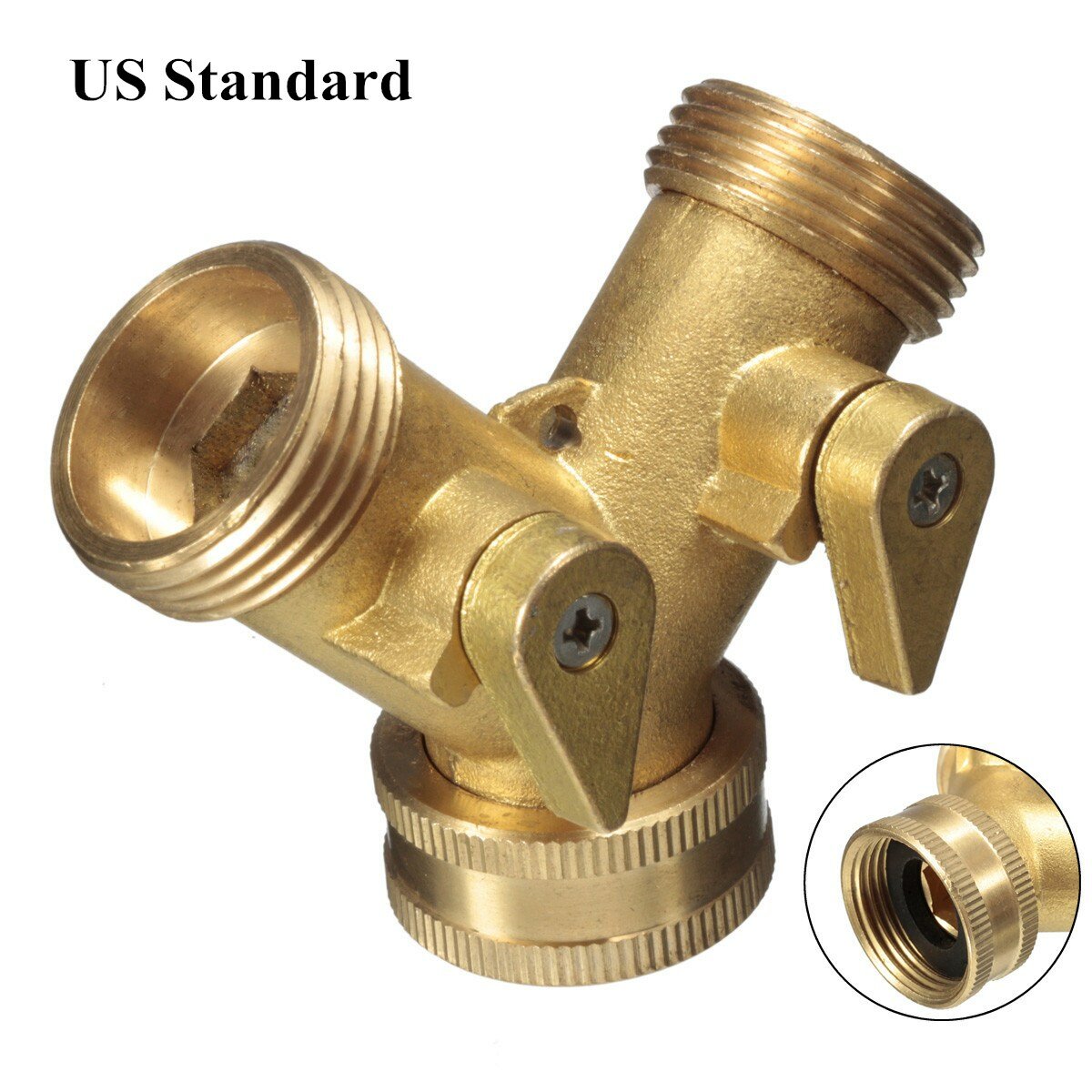 3/4 " Brass Garden Irrigation Hose Splitter Faucet Manifold 2 Way Y Shape Adapter Pipe Tap Connector