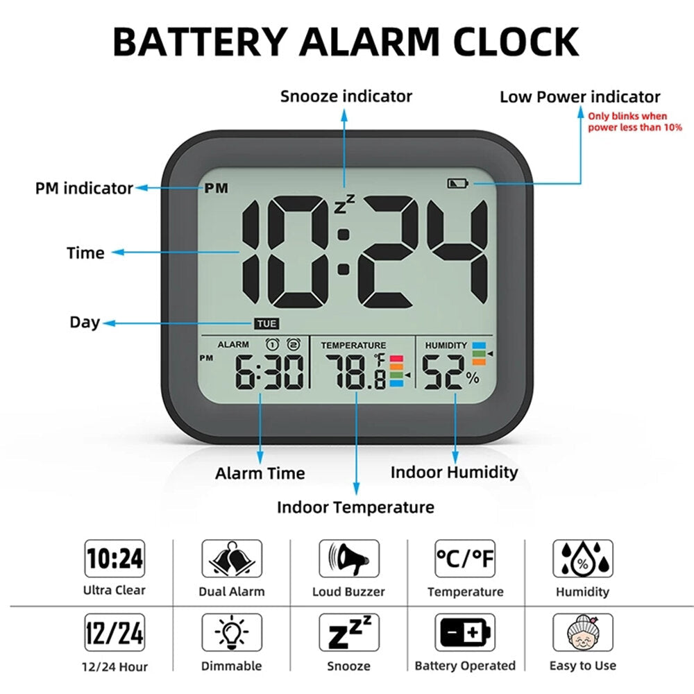 LED Digital Alarm Clock Temperature Humidity Calendar Snooze Backlight Clock Electronic Desktop Clocks