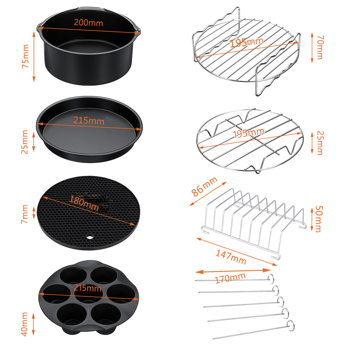 9inch 12pcs/Set Air Fryer With Baking Pad Pot Silicone Mat BBQ Grill Pan Multi-Purpose Cooking Accessories