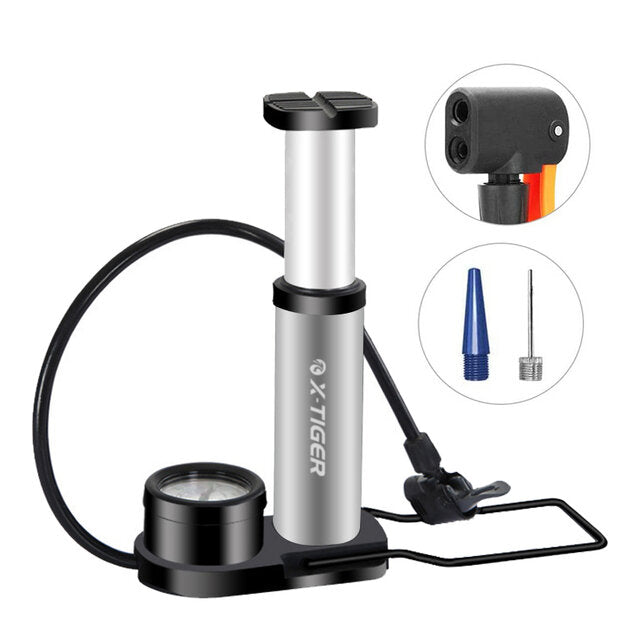 120PSI Bike Pump Mini Portable Bicycle AV FV General Foot Pump with Pressure Gauge Accessories for Ball Car Motorcycles