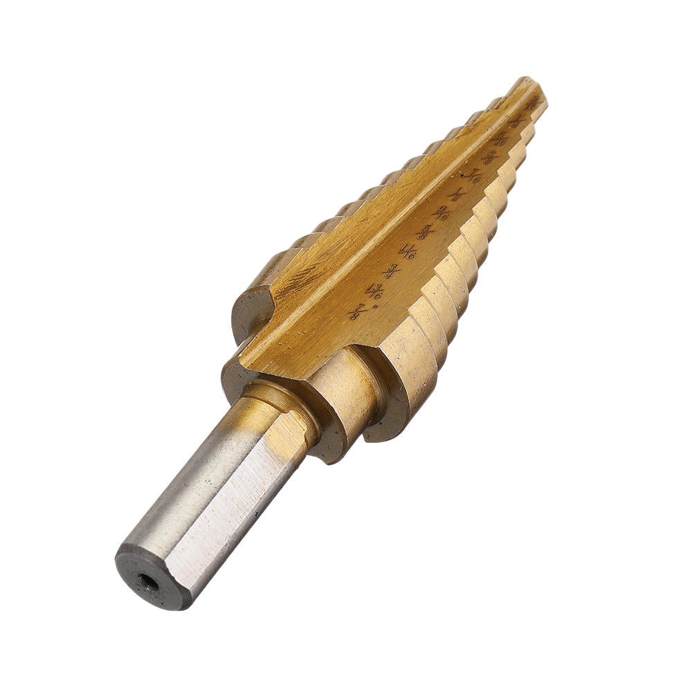 5Pcs Titanium Plating 1/8-1-3/8 Inch Step Drill Bit Set Hole Puncher for Metal Wood Steel