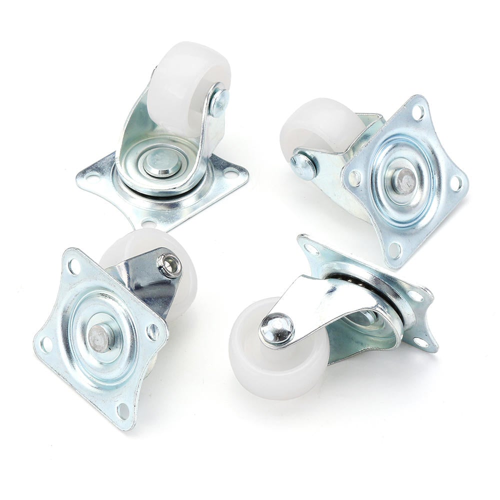 4pcs 1 Inch White PP Plastic Furniture Foot Wheel Flat Moving Universal Wheels