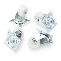 4pcs 1 Inch White PP Plastic Furniture Foot Wheel Flat Moving Universal Wheels