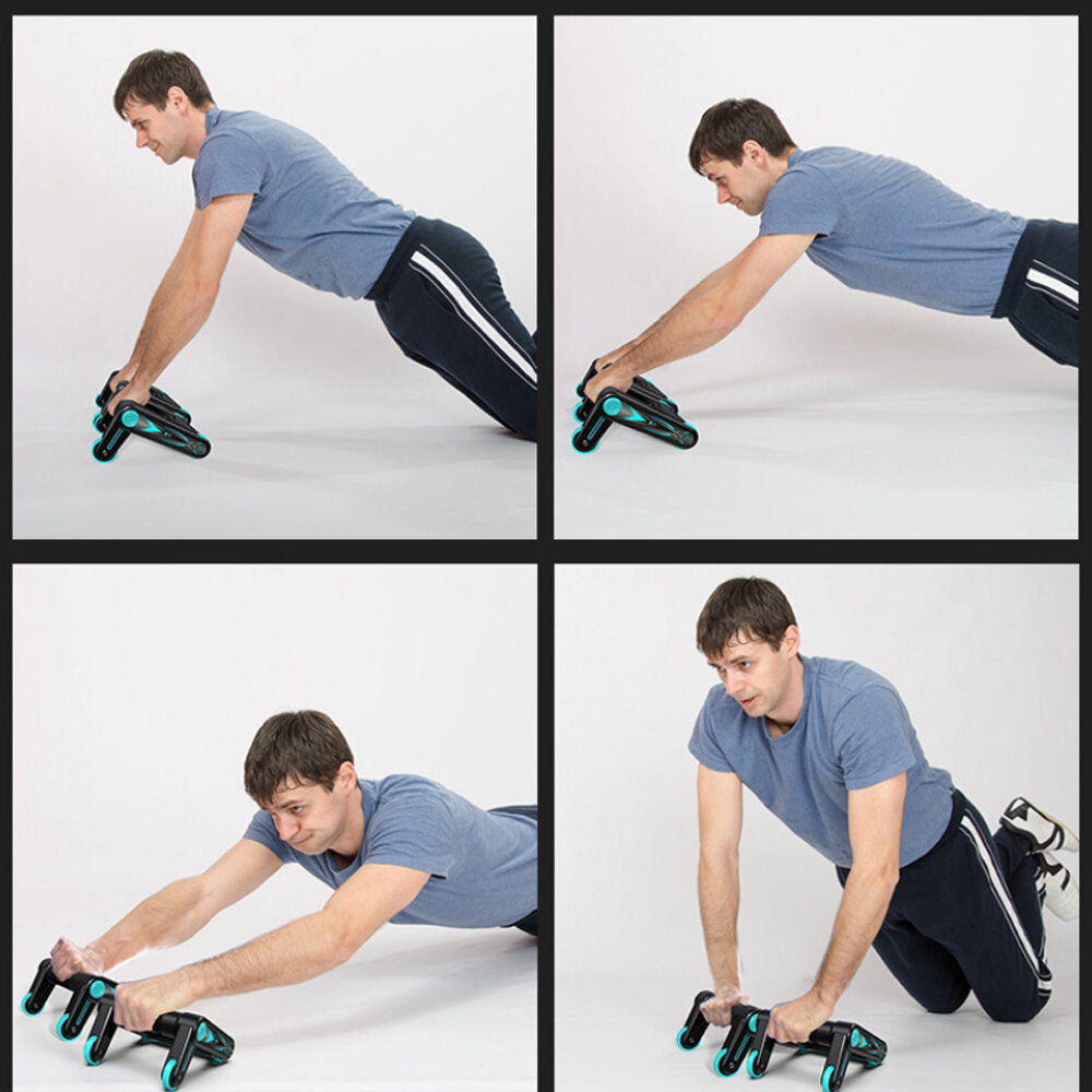 AB Roller 4 Wheel Folding Abdominal Muscle Exercise Gym Roller Home Fitness Training Equipment