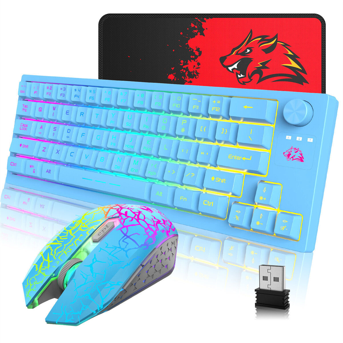 64-Keys Translucent RGB Gaming Wireless Keyboard with Adjustable Mouse Pad for PC Laptop Gamer