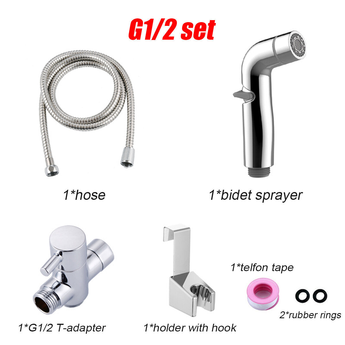 Handheld Toilet Bidet Sprayer Set Douche Bathroom Diaper Hose Holder Kit