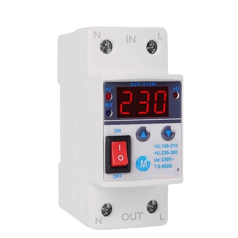 Din Rail Adjust Reconnect Over and Under Voltage Protector Relay Protective Overvoltage Protection ON/OFF Rocker Switch,220V