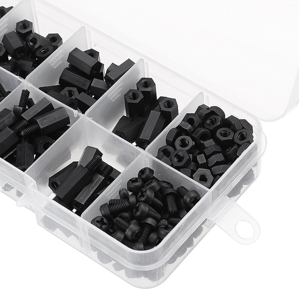 M3 Nylon Screw Black Hex Screw Nut Nylon PCB Standoff Assortment Kit 300pcs