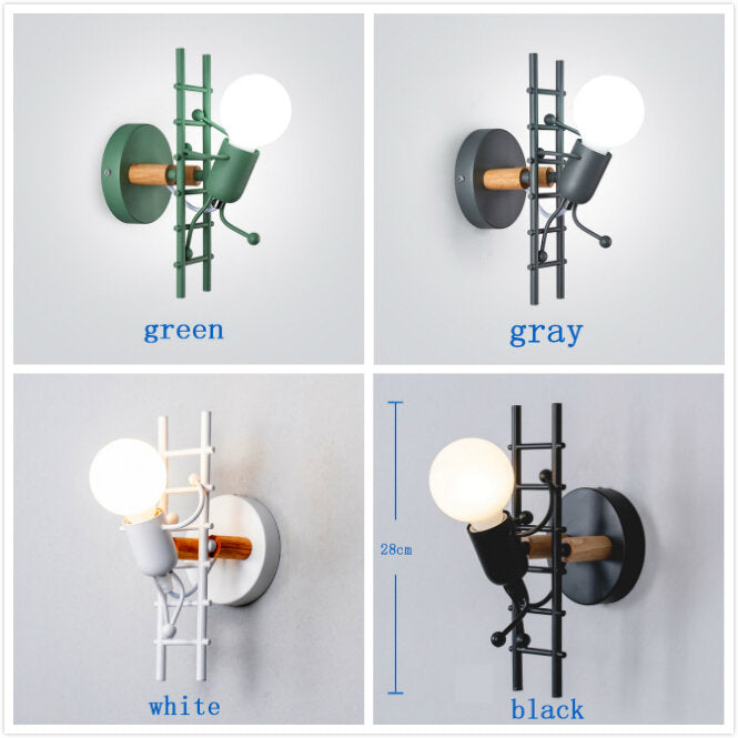 Wall Lamp Creative Small Man Iron Lights Metal Simple Cartoon Robot Sconce Lamps For Indoor Art Decor Light Without Bulb