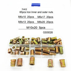 65Pcs M6 M8 M10 Inner Hexagon Internal and External Teeth Screw Nut Furniture Embedded Nut Children Sofa Bed T-Nuts
