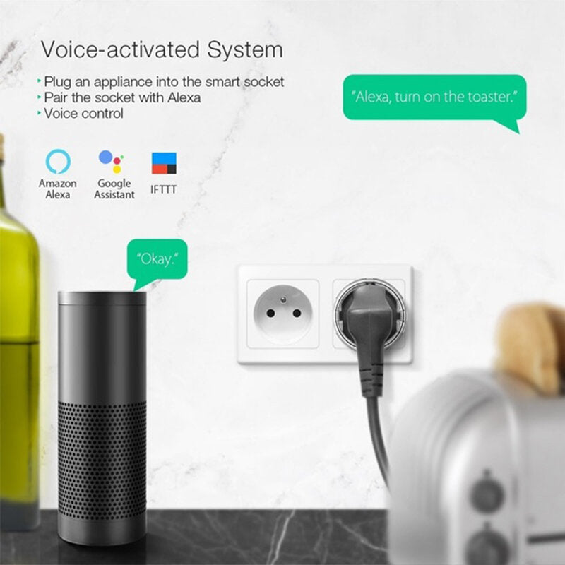 Smart Wifi Socket EU Plug Outlet Works With Google Home Alexa Voice Control For Tuya 2200W DS-201 10A