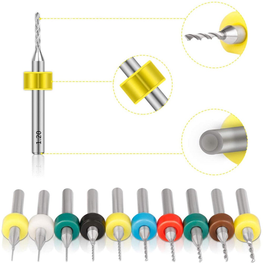 50pcs PCB Drill Bits Set 0.3mm-1.2mm Spiral Flute Carbide for Jewelry CNC Engraving Print Circuit Board Stone Dremel