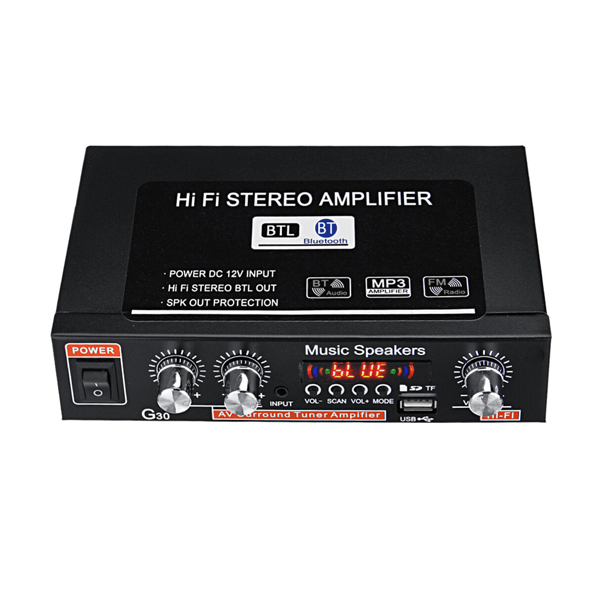 12V/220V 300W 2CH Hi-Fi Audio Stereo Power Mini Digital Amplifier Amp Bass Bluetooth Car Home