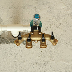 American Standard 3/4 Inch 4 Way Brass Hose Faucet Manifold Water Segregator Garden Tap Connector Splitter Switcher Control Shut Off Valve