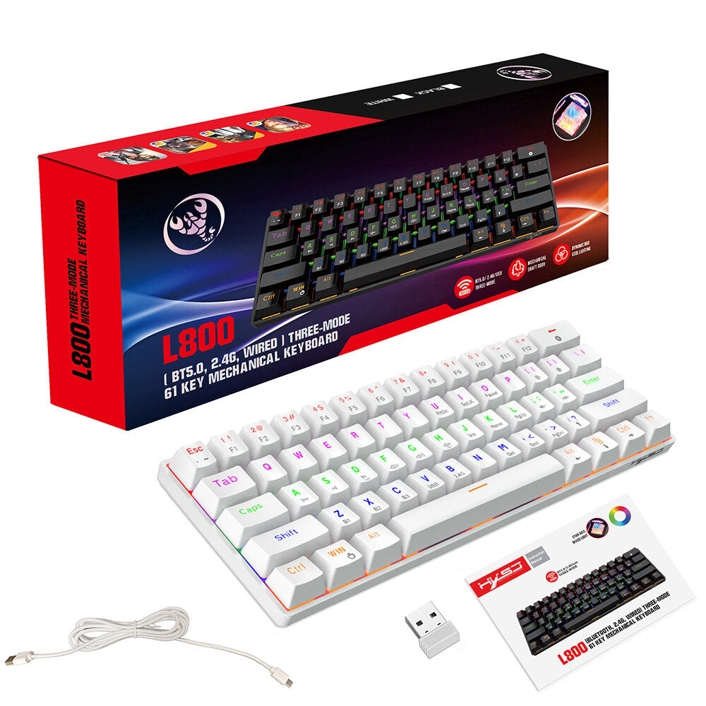 Mechanical Keyboard 61 Keys Triple Mode Wireless Bluetooth 5.0 2.4GHz Type-C Wired Blue Switch RGB Backlit Gaming Keyboard