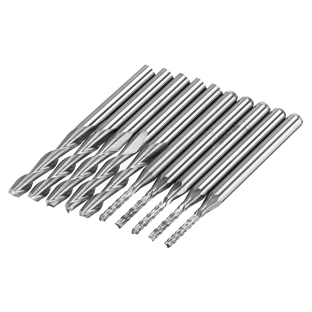10pcs Milling Cutter 5ps 1.5mm End Mill and 5pcs Double Flutes 3.175x17mm