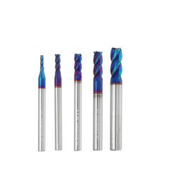 5pcs 2-6mm 4 Flutes Tungsten Carbide Milling Cutter HRC65 Blue NACO Coated CNC Tool