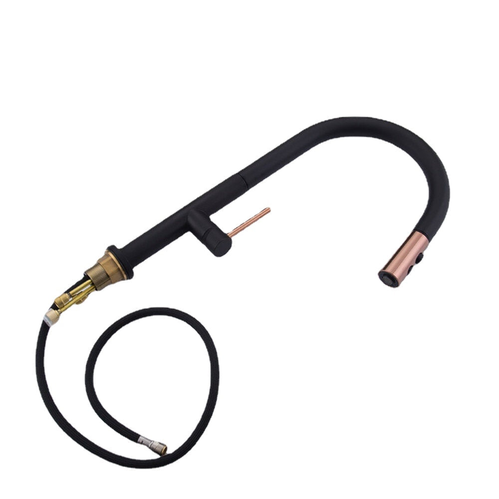 Black Gold Plating Brass Kitchen Sink Faucet Pull Out Down Hot Cold Water Single Handle Basin Mixer Tap
