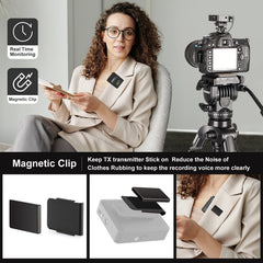 Wireless Lavalier Lapel Microphone System with Transmitter and Receiver for Smartphones Camera