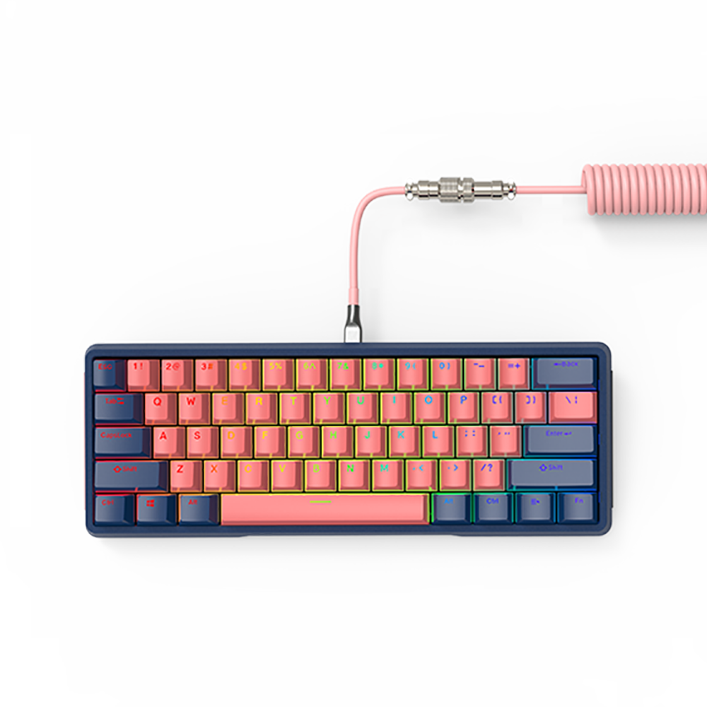 DIY 61 Key Gaming Mechanical Keyboard With Hot swappable OEM RGB Lighting Effect Coiled Cable Mini Wired Keyboard