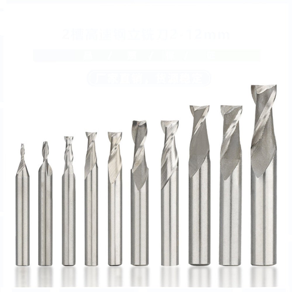 1Pc 2-12mm 2 Flute End Mill Cutter HSS Straight Shank Milling CNC Tools