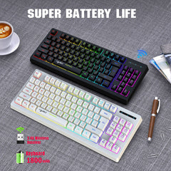 2.4G Wireless Keyboard 87 Keys Multimedia Function RGB Backlit Rechargeable Keyboard for Computer Laptop Home Office