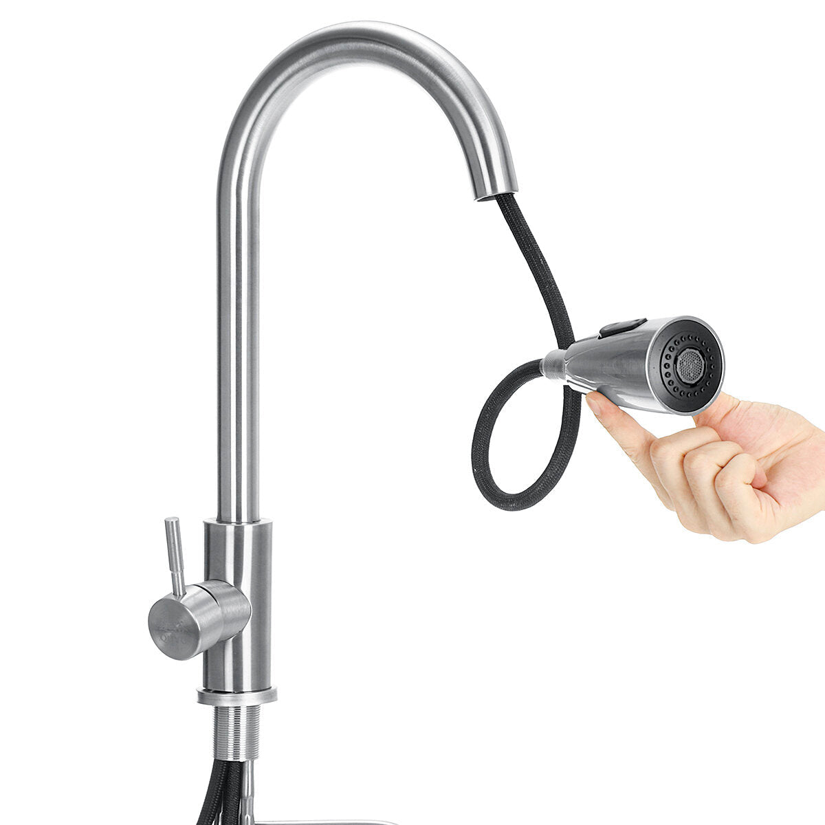 Pull Silver Ramen Basin Tap Pull-Type Stainless Steel Hot And Cold Water With Two Tube