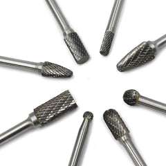 8PCS Carbide Burr Set with 1/4 Inch(6.35mm) Shank Double Cut Solid Carbide Rotary Burr Set